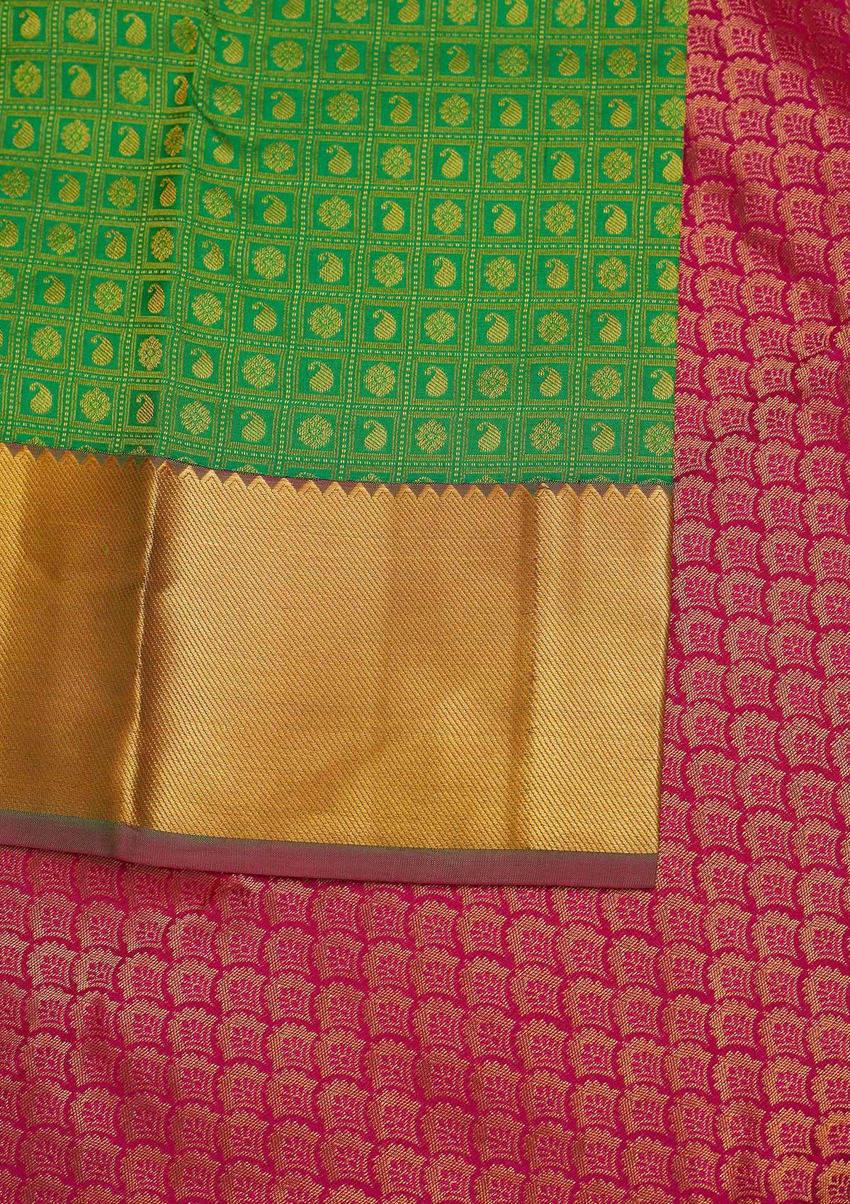 Leaf Green Zariwork Pure Silk Designer Saree - Koskii