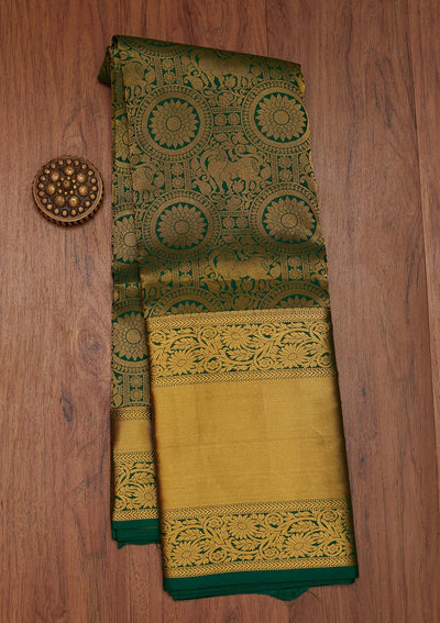 Leaf Green Zariwork Pure Silk Saree- Koskii