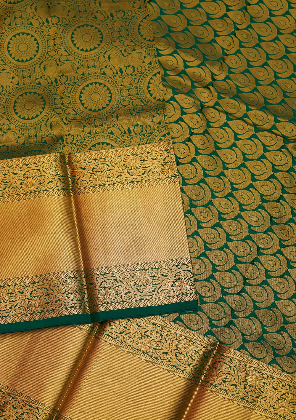 Leaf Green Zariwork Pure Silk Saree - Koskii
