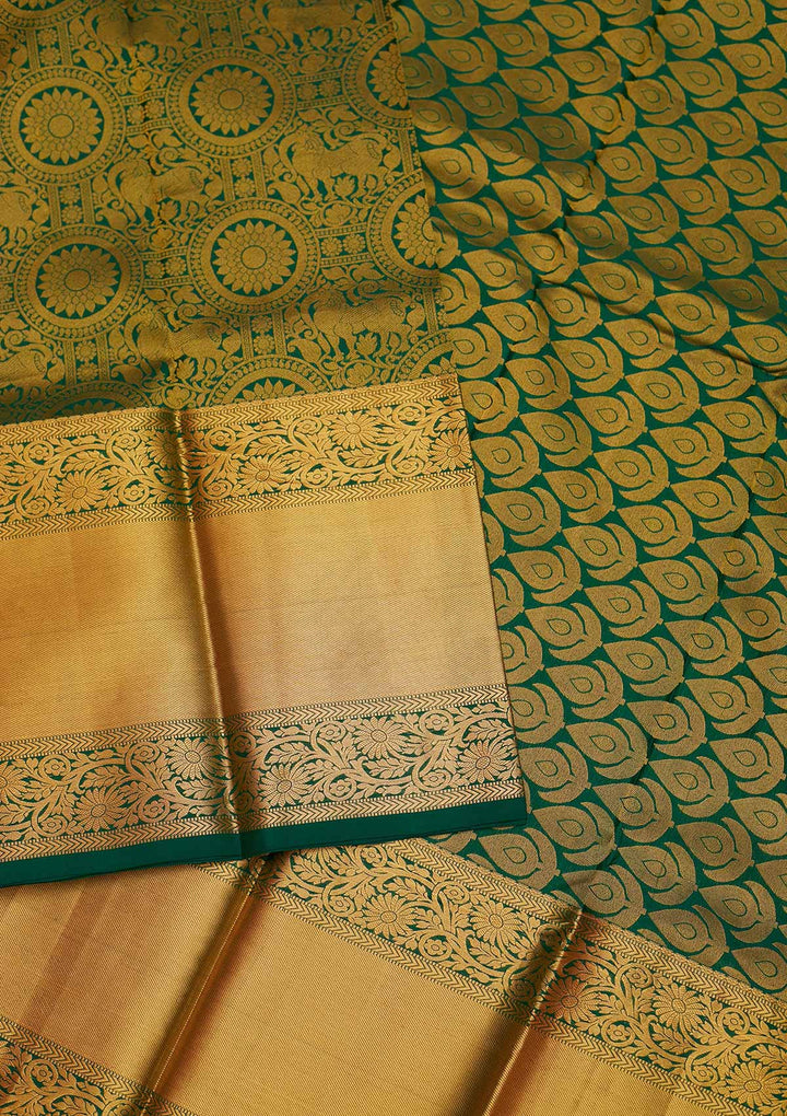 Leaf Green Zariwork Pure Silk Saree - Koskii
