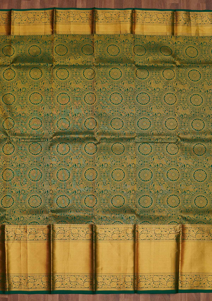 Leaf Green Zariwork Pure Silk Saree - Koskii