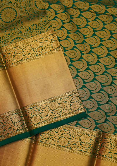 Leaf Green Zariwork Pure Silk Saree - Koskii
