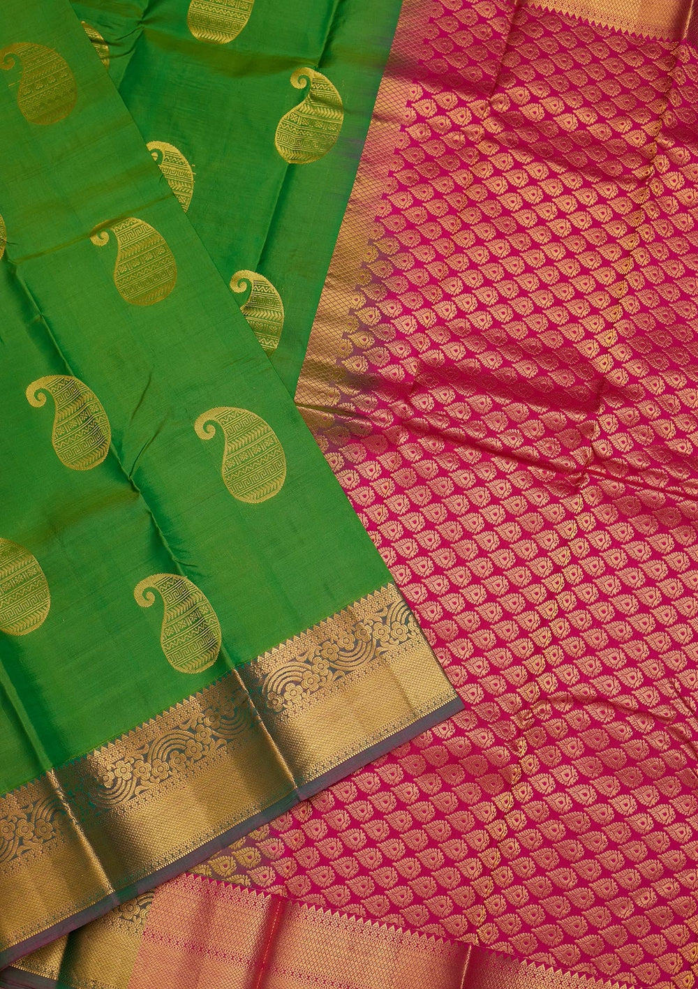 Leaf Green Zariwork Pure Silk Saree-Koskii