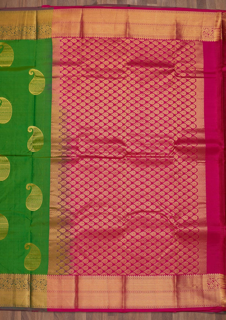 Leaf Green Zariwork Pure Silk Saree-Koskii