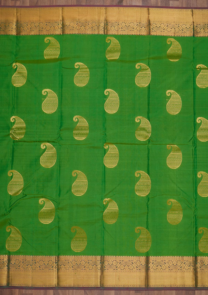 Leaf Green Zariwork Pure Silk Saree-Koskii
