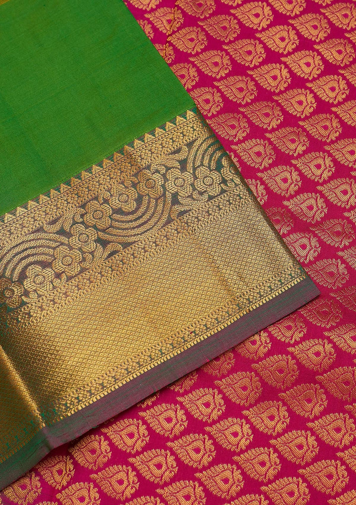 Leaf Green Zariwork Pure Silk Saree-Koskii