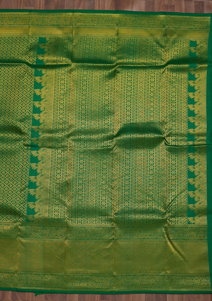 Leaf Green Zariwork Pure Silk Saree-Koskii