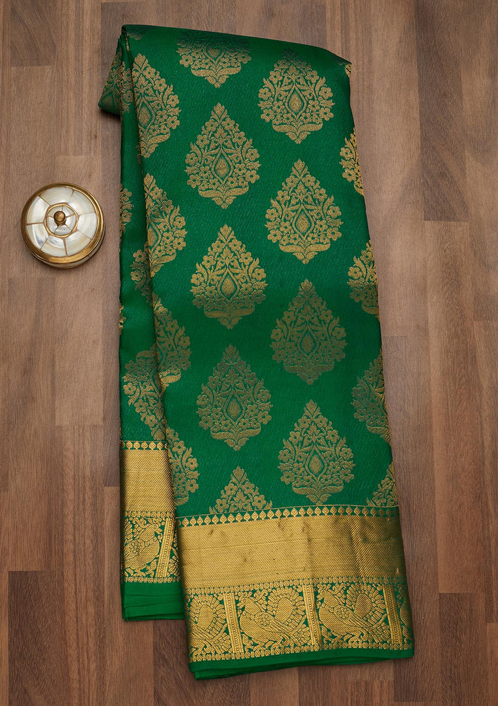 Leaf Green Zariwork Pure Silk Saree-Koskii