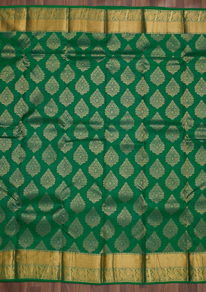 Leaf Green Zariwork Pure Silk Saree-Koskii