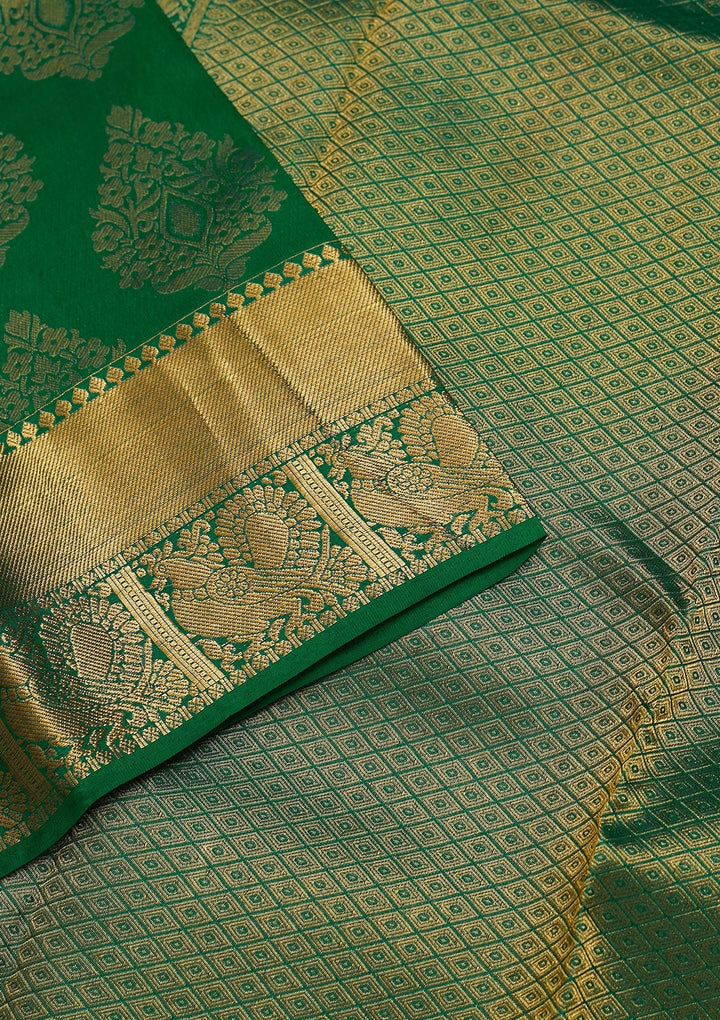 Leaf Green Zariwork Pure Silk Saree-Koskii