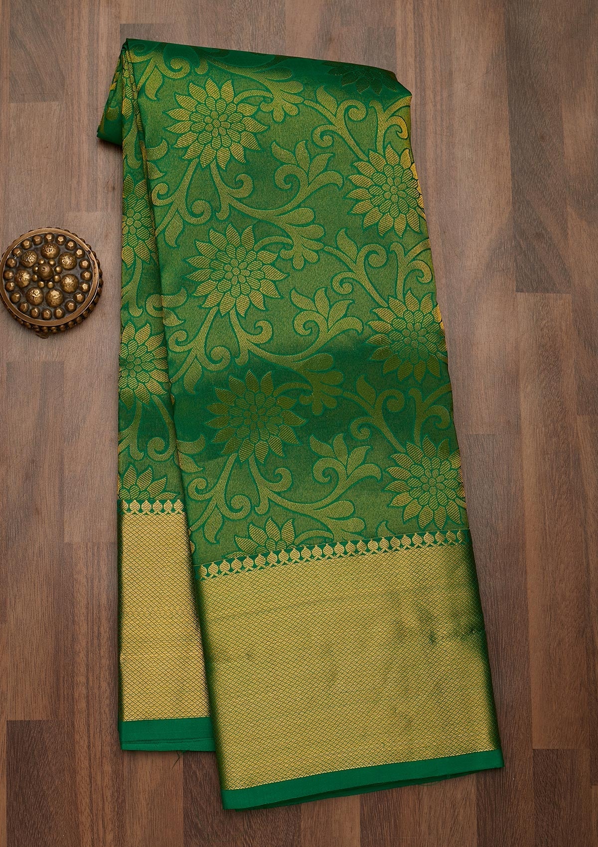 Leaf Green Zariwork Pure Silk Saree-Koskii