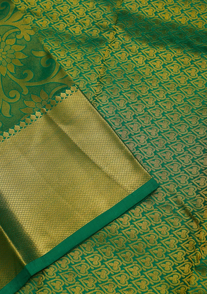 Leaf Green Zariwork Pure Silk Saree-Koskii