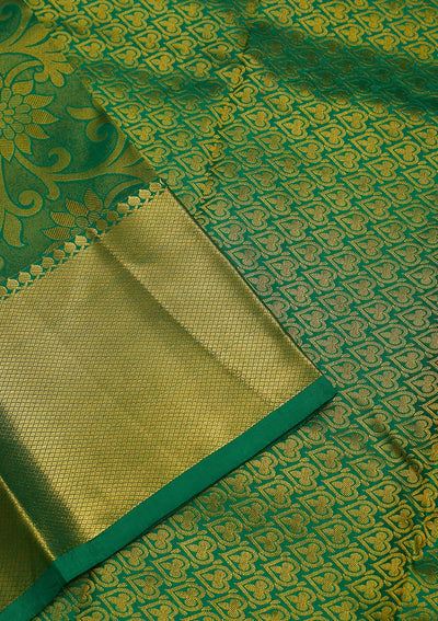 Leaf Green Zariwork Pure Silk Saree-Koskii