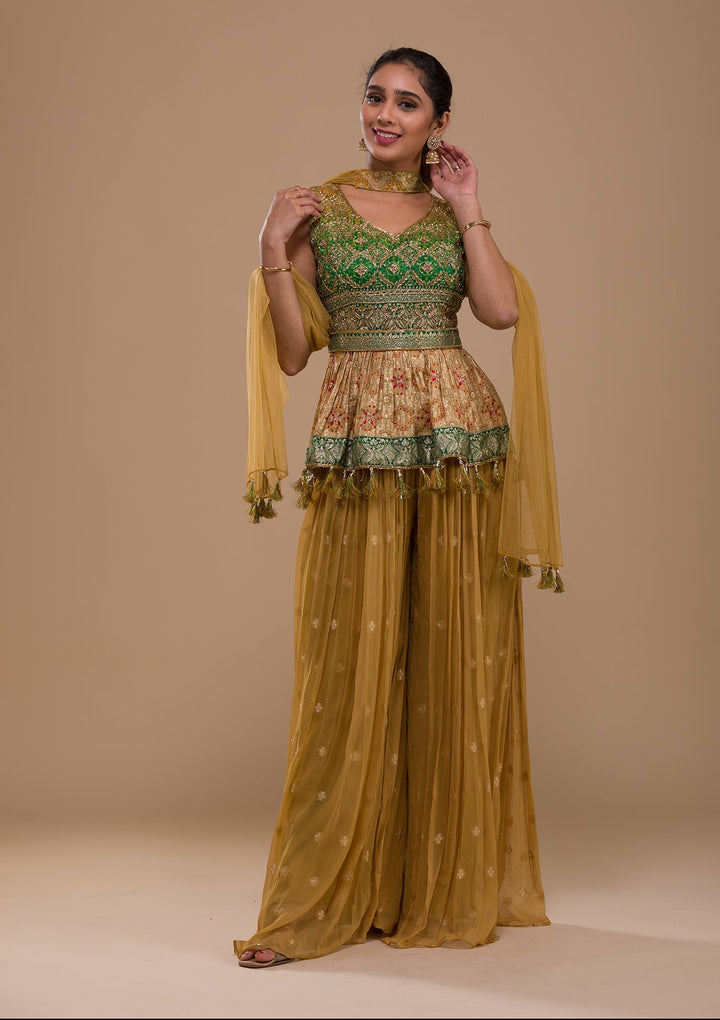 Leaf Green Cutdana Georgette Readymade Salwar Kameez-Koskii