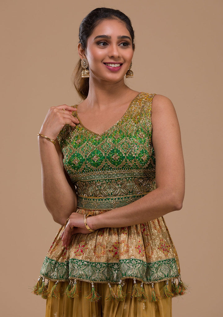 Leaf Green Cutdana Georgette Readymade Salwar Kameez-Koskii