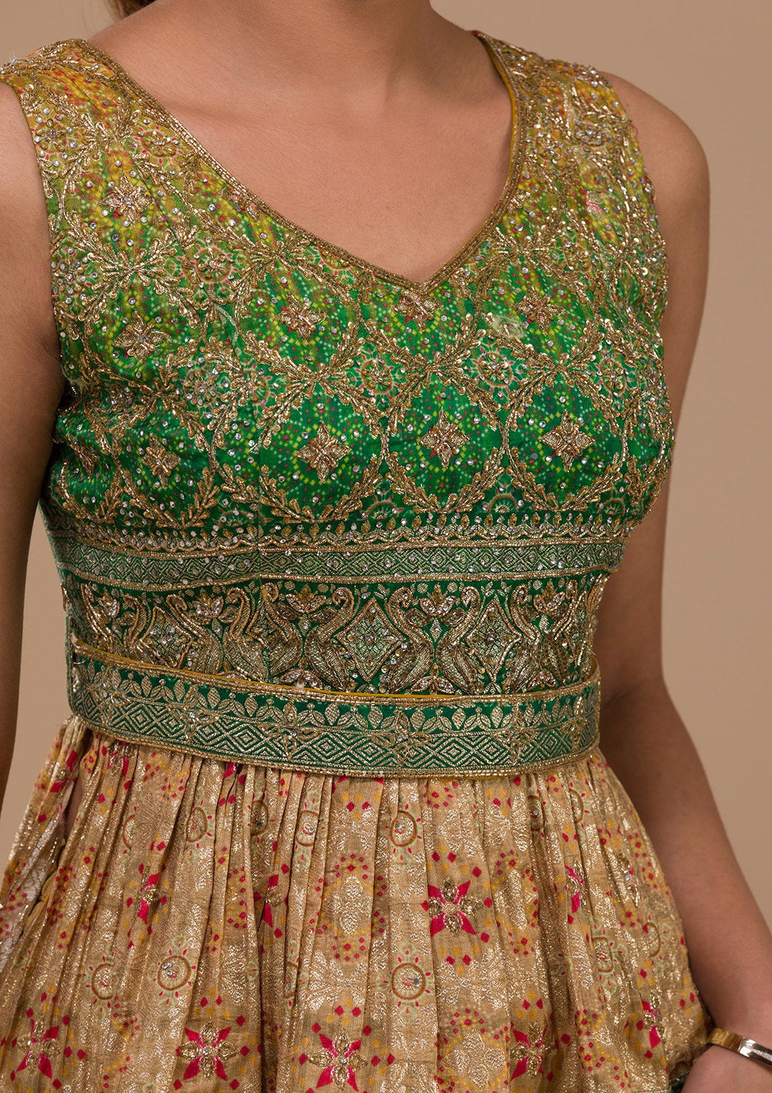 Leaf Green Cutdana Georgette Readymade Salwar Kameez-Koskii