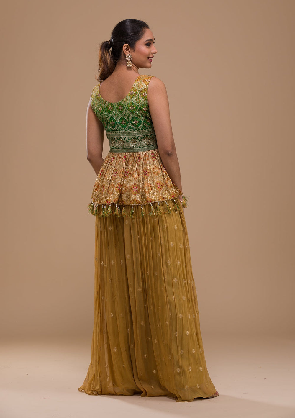 Leaf Green Cutdana Georgette Readymade Salwar Kameez-Koskii