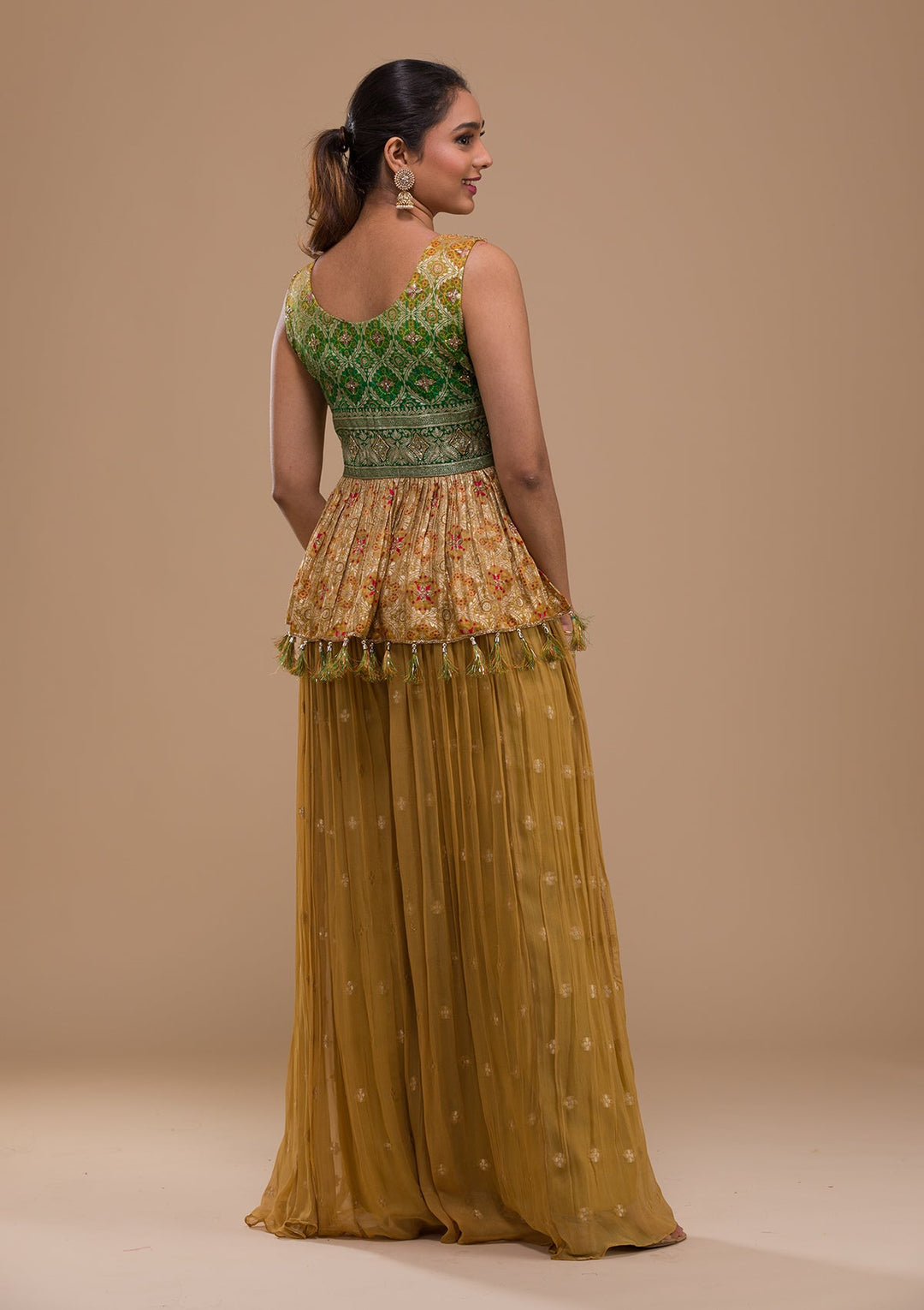 Leaf Green Cutdana Georgette Readymade Salwar Kameez-Koskii