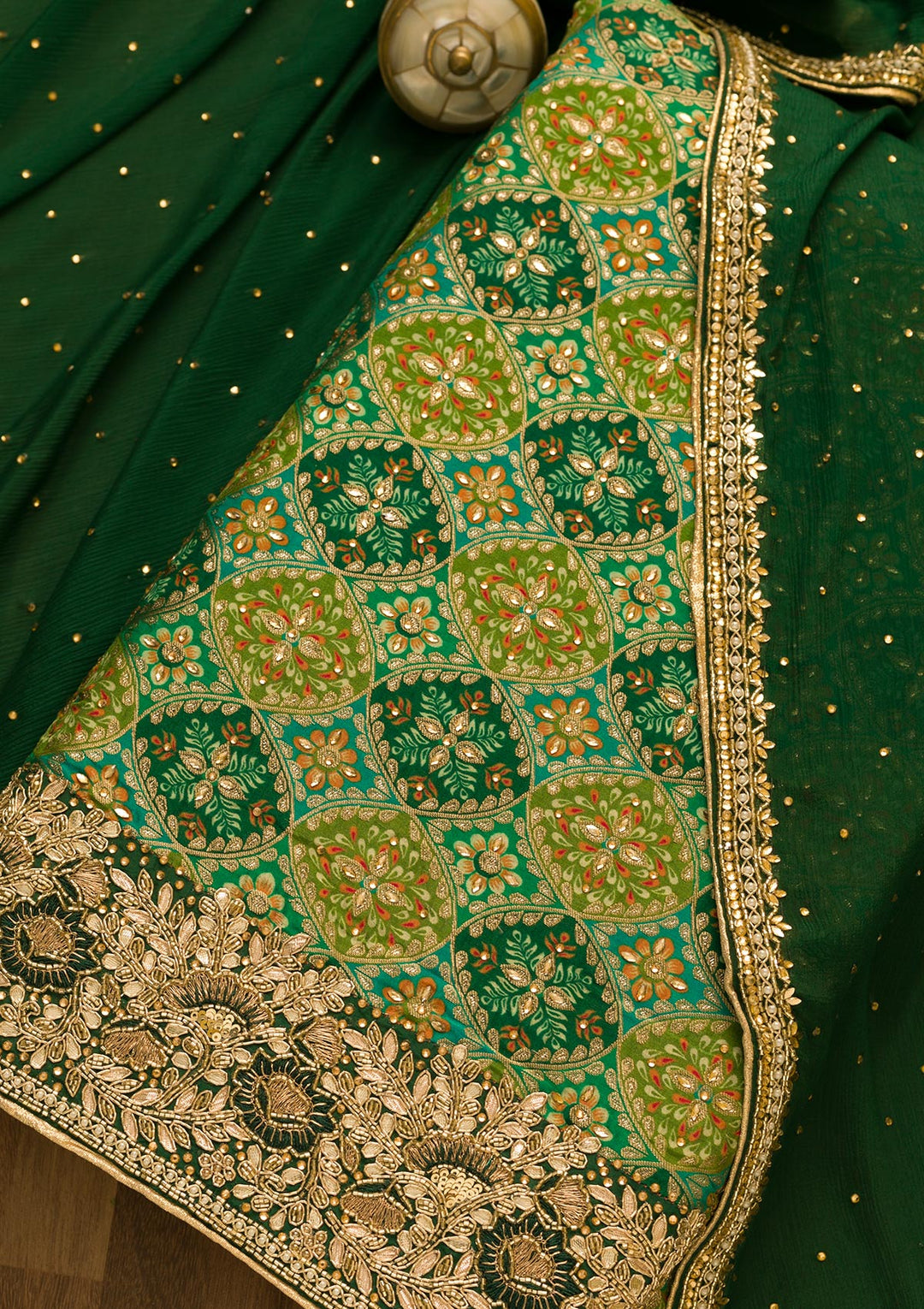 Leaf Green Cutdana Georgette Unstitched Salwar Kameez-Koskii