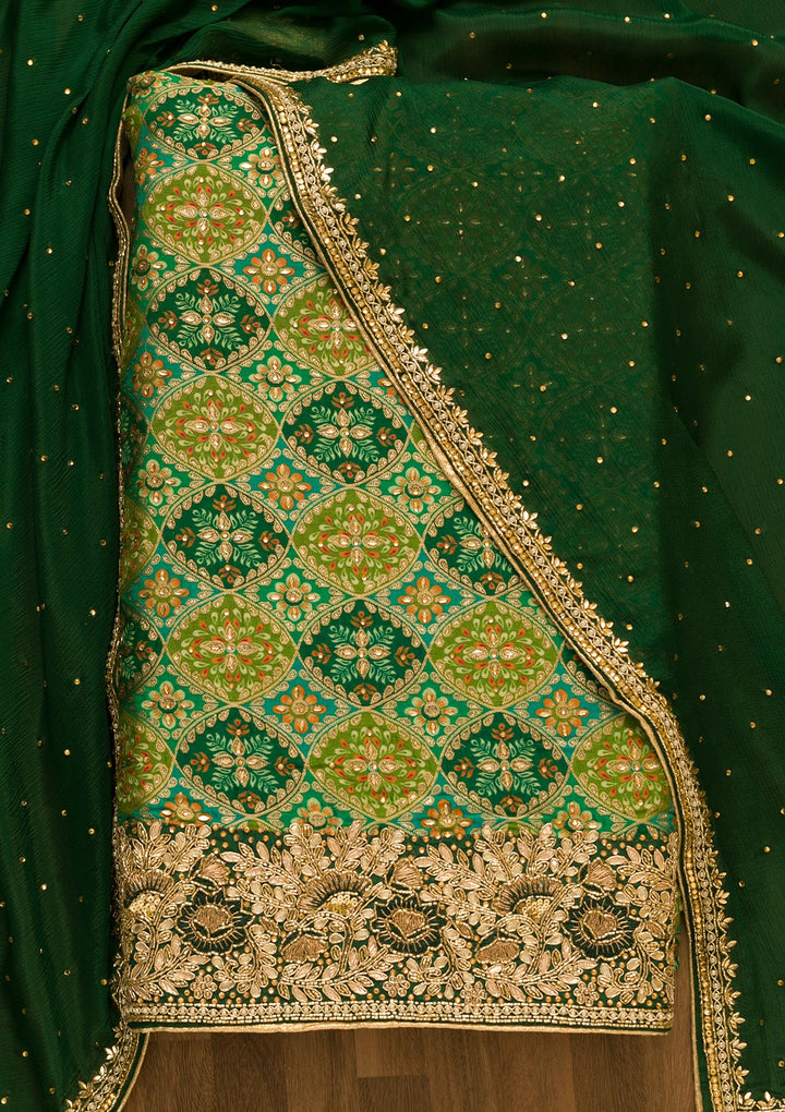 Leaf Green Cutdana Georgette Unstitched Salwar Kameez-Koskii
