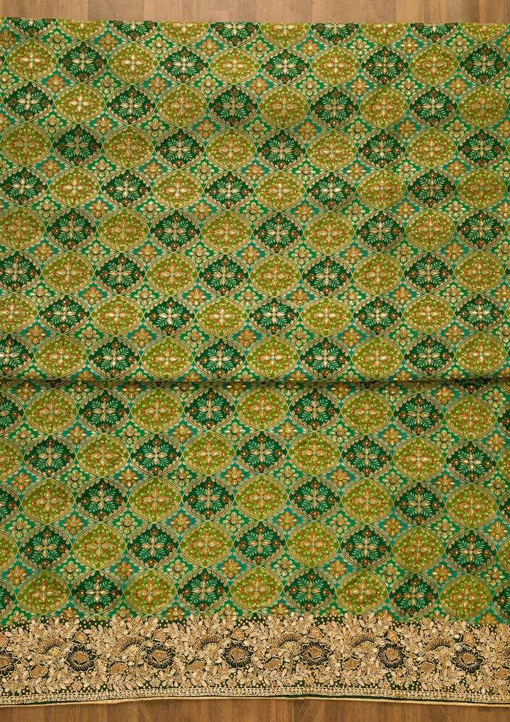 Leaf Green Cutdana Georgette Unstitched Salwar Kameez-Koskii