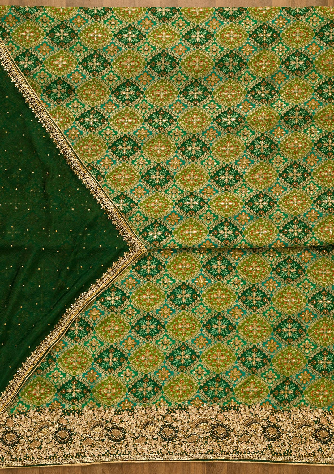 Leaf Green Cutdana Georgette Unstitched Salwar Kameez-Koskii