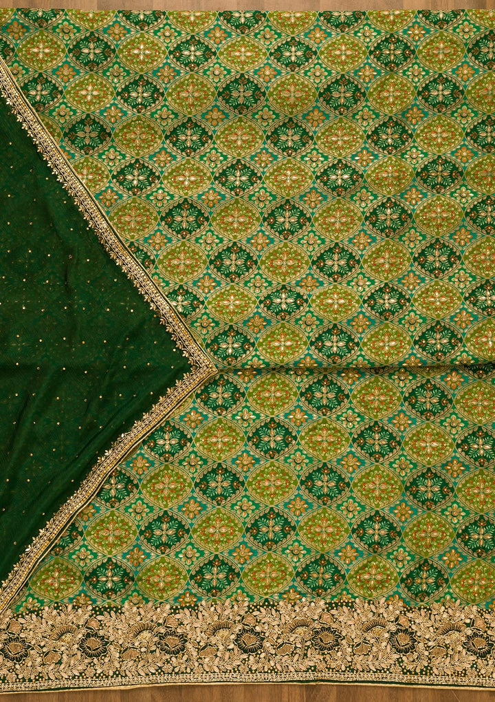 Leaf Green Cutdana Georgette Unstitched Salwar Kameez-Koskii