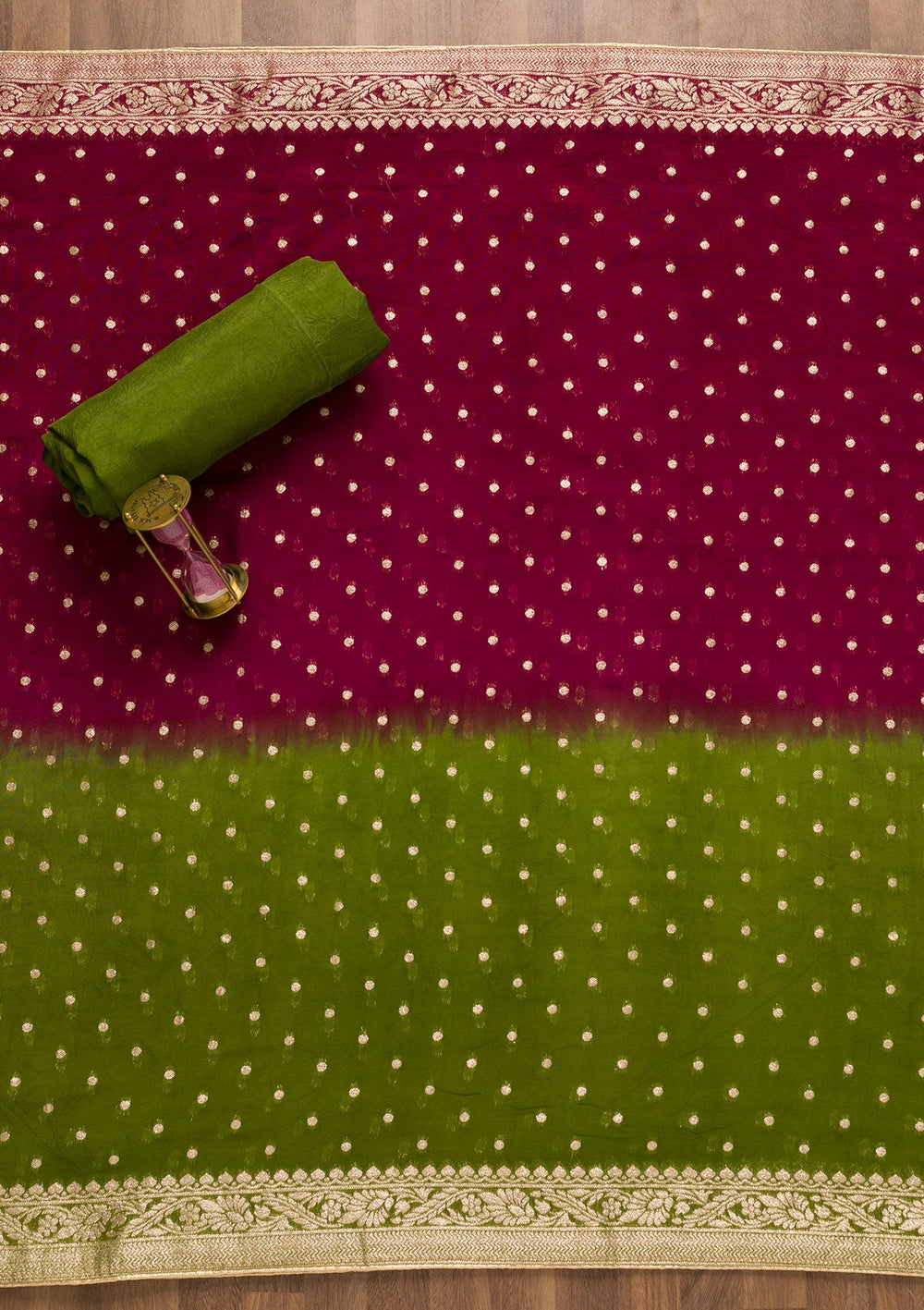 Leaf Green Cutdana Semi Crepe Unstitched Salwar Kameez-Koskii