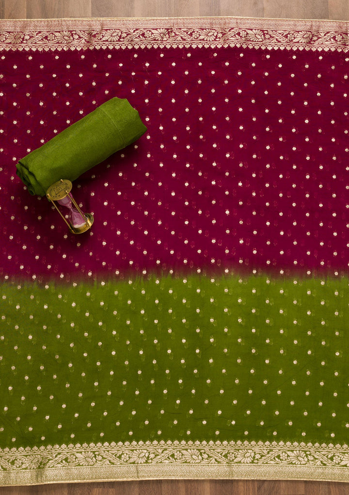 Leaf Green Cutdana Semi Crepe Unstitched Salwar Kameez-Koskii