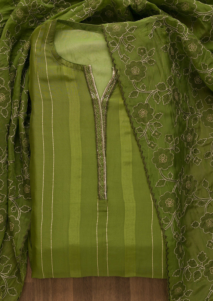 Leaf Green Cutdana Tissue Unstitched Salwar Kameez-Koskii