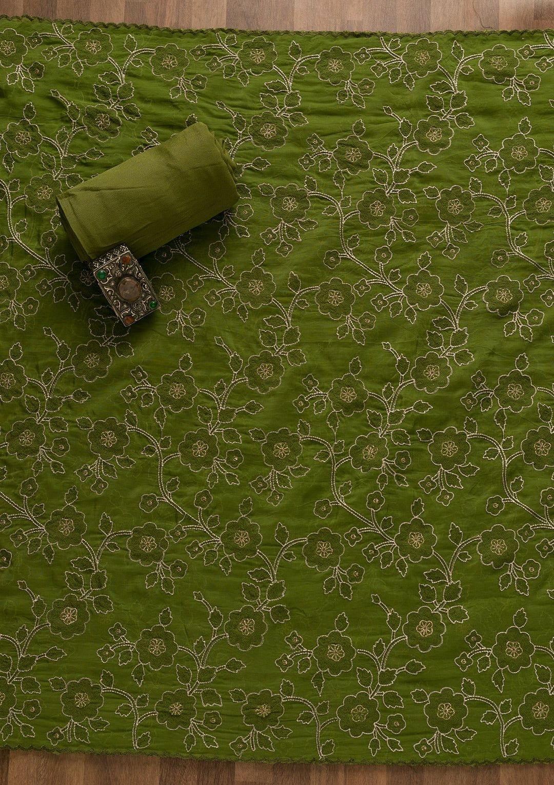Leaf Green Cutdana Tissue Unstitched Salwar Kameez-Koskii