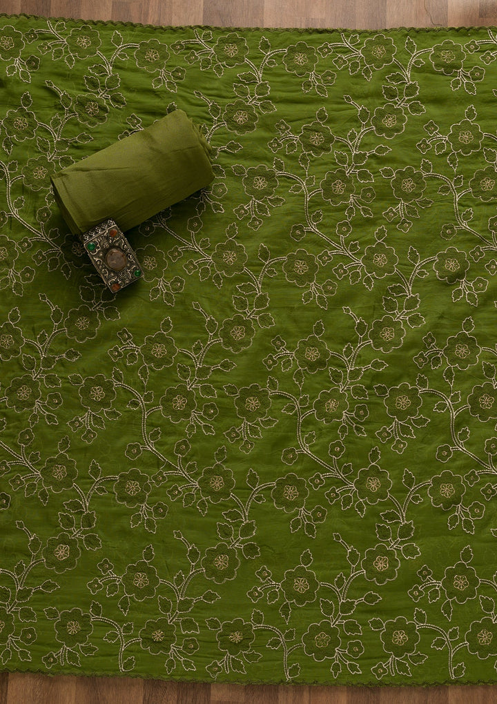 Leaf Green Cutdana Tissue Unstitched Salwar Kameez-Koskii