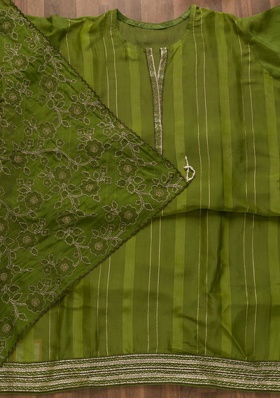 Leaf Green Cutdana Tissue Unstitched Salwar Kameez-Koskii