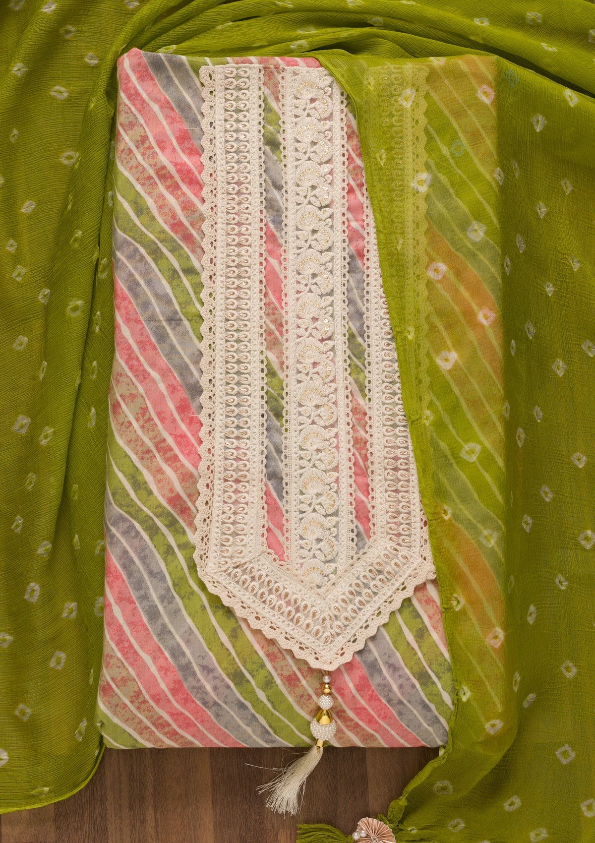Multi Threadwork Cotton Unstitched Salwar Kameez-Koskii