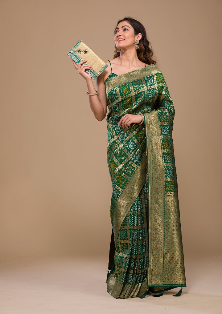 Leaf Green Zariwork Art Silk Saree-Koskii