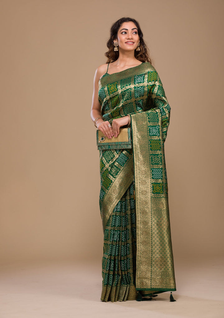 Leaf Green Zariwork Art Silk Saree-Koskii