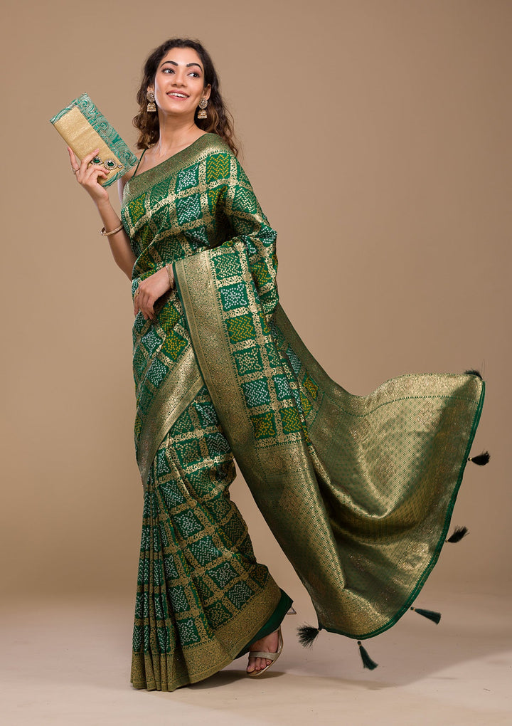 Leaf Green Zariwork Art Silk Saree-Koskii