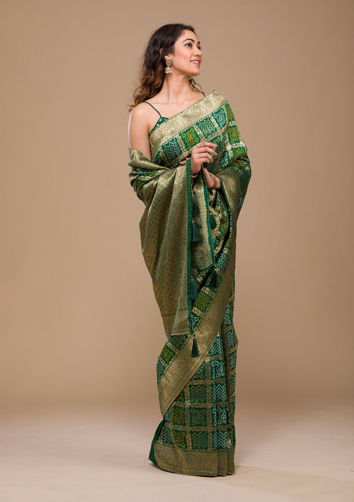 Leaf Green Zariwork Art Silk Saree-Koskii