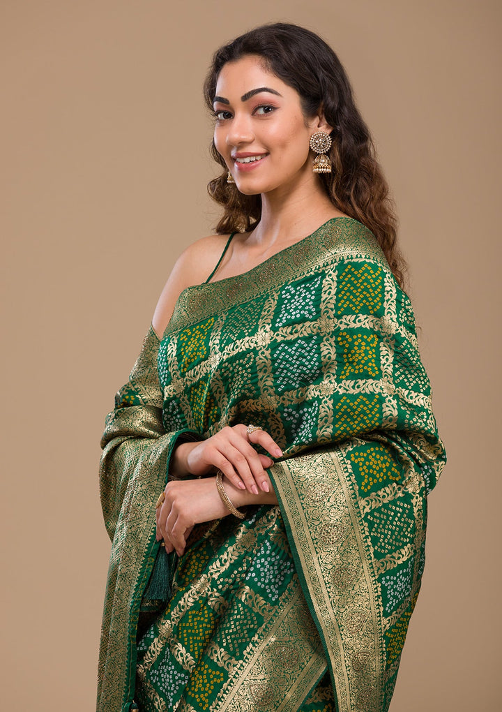 Leaf Green Zariwork Art Silk Saree-Koskii