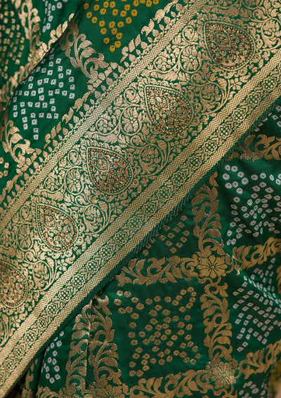 Leaf Green Zariwork Art Silk Saree-Koskii