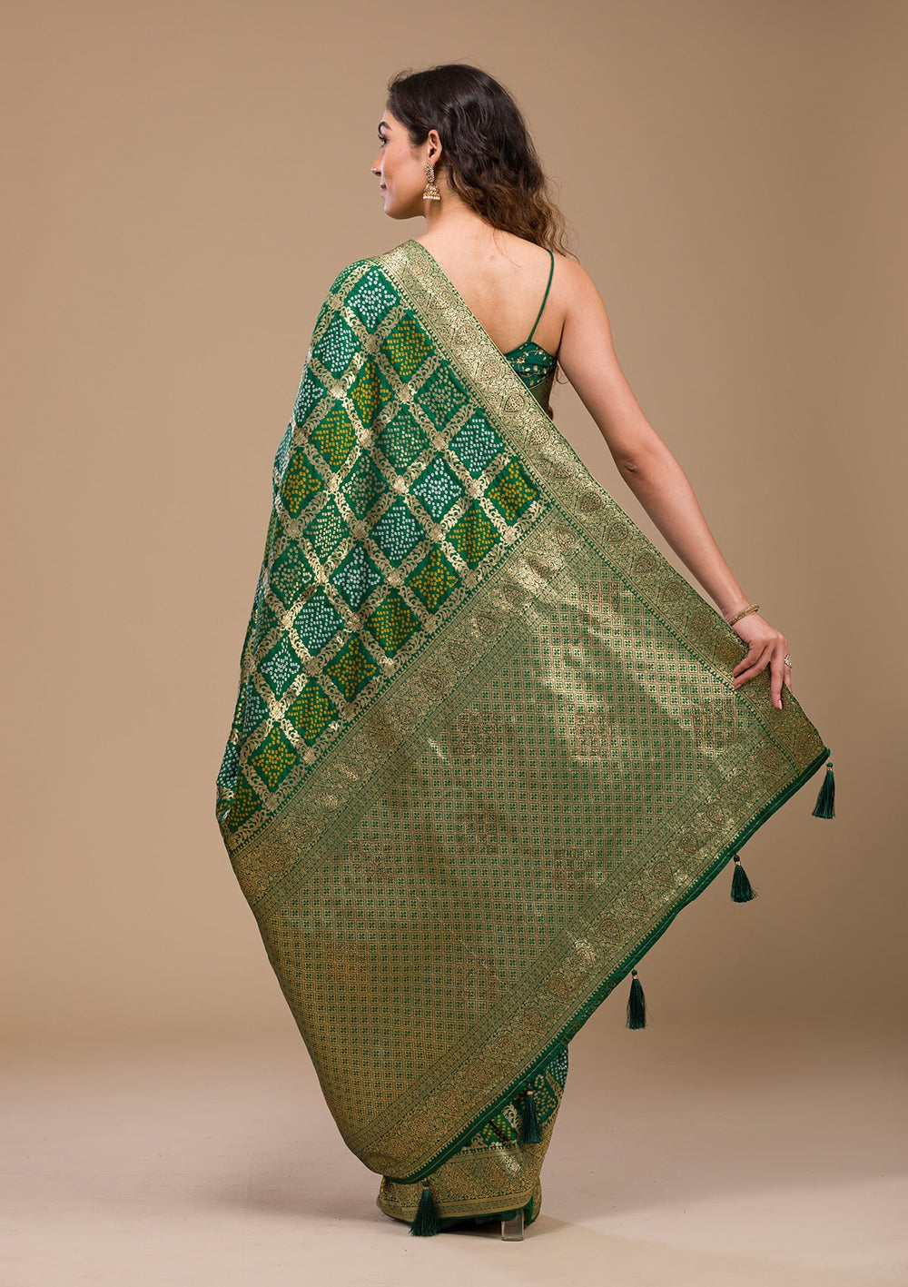 Leaf Green Zariwork Art Silk Saree-Koskii
