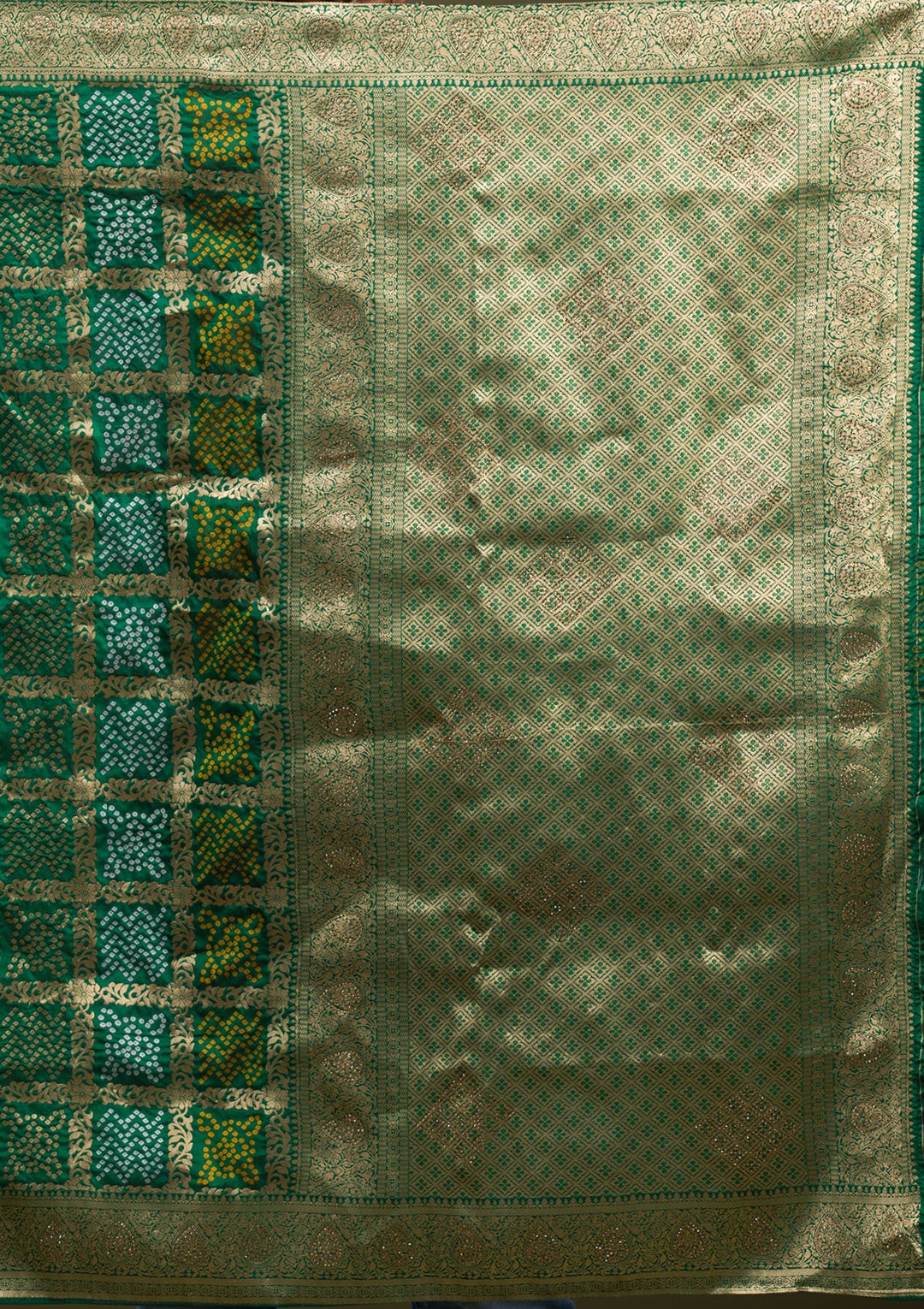 Leaf Green Zariwork Art Silk Saree-Koskii