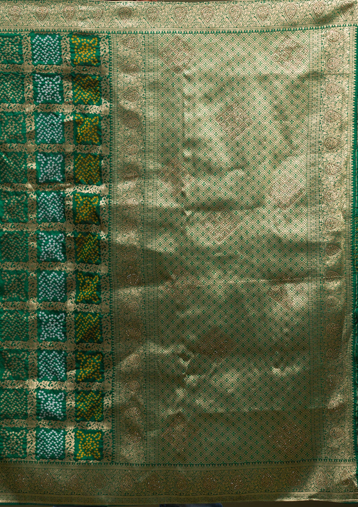 Leaf Green Zariwork Art Silk Saree-Koskii
