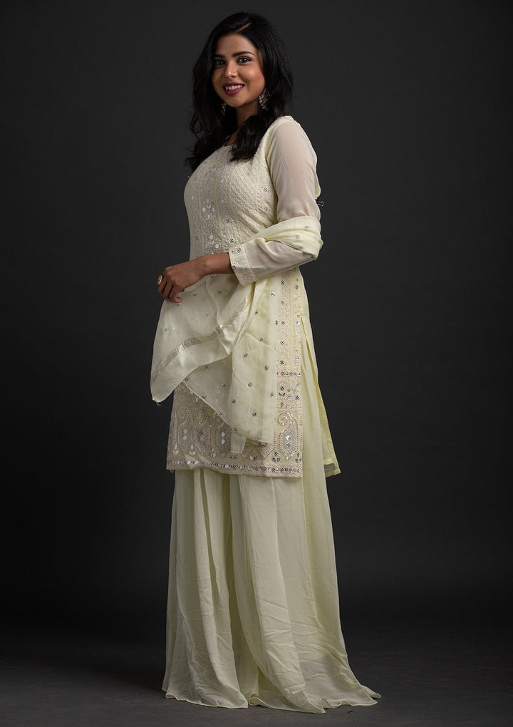 Lemon Yellow Chikankari Georgette Designer Salwar-Suit - koskii