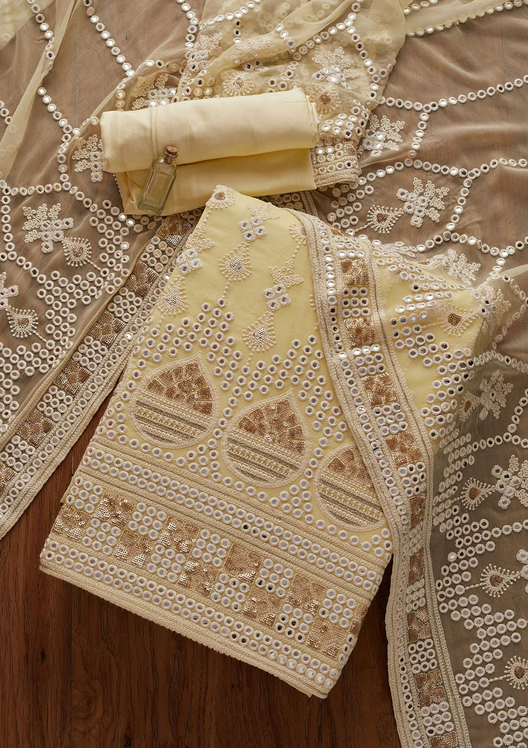 Lemon Yellow Chikankari Georgette Designer Unstitched Salwar Suit - Koskii