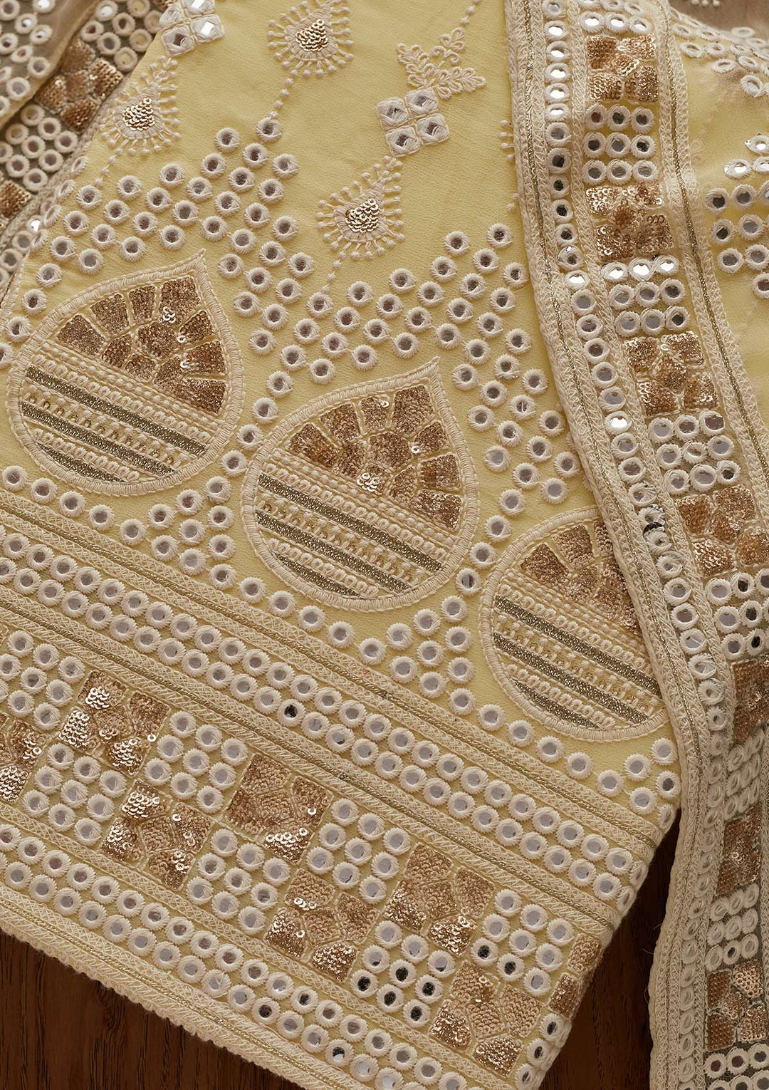Lemon Yellow Chikankari Georgette Designer Unstitched Salwar Suit - Koskii