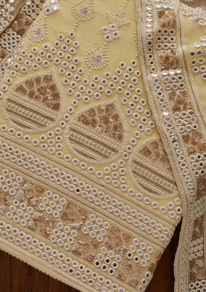 Lemon Yellow Chikankari Georgette Designer Unstitched Salwar Suit - Koskii