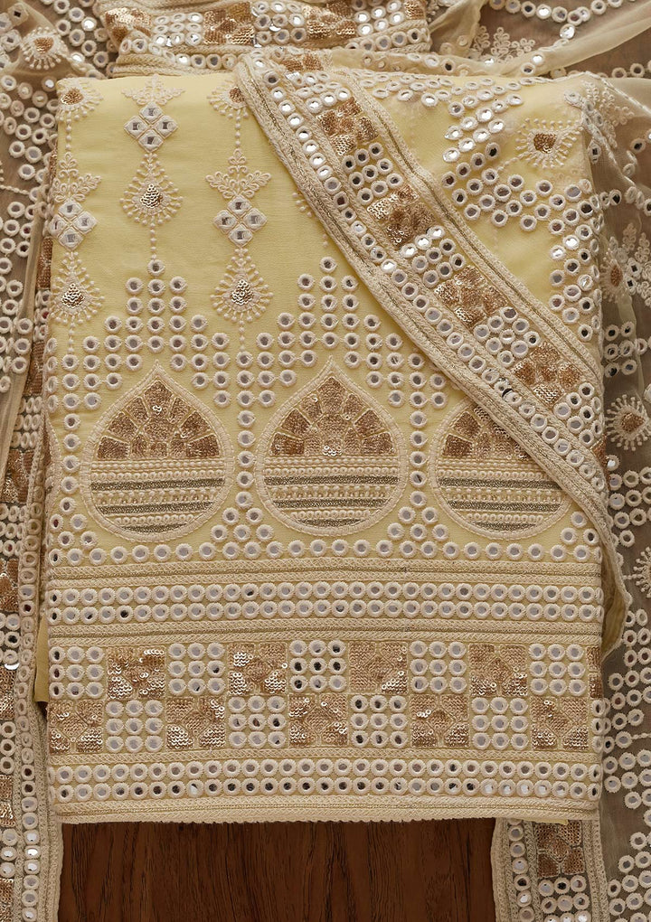 Lemon Yellow Chikankari Georgette Designer Unstitched Salwar Suit - Koskii