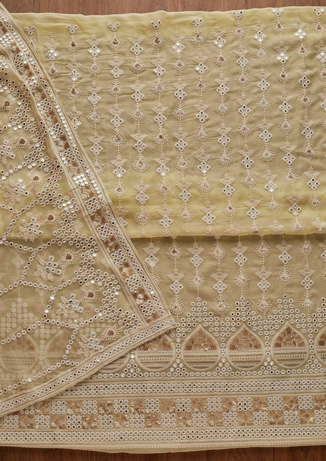 Lemon Yellow Chikankari Georgette Designer Unstitched Salwar Suit - Koskii