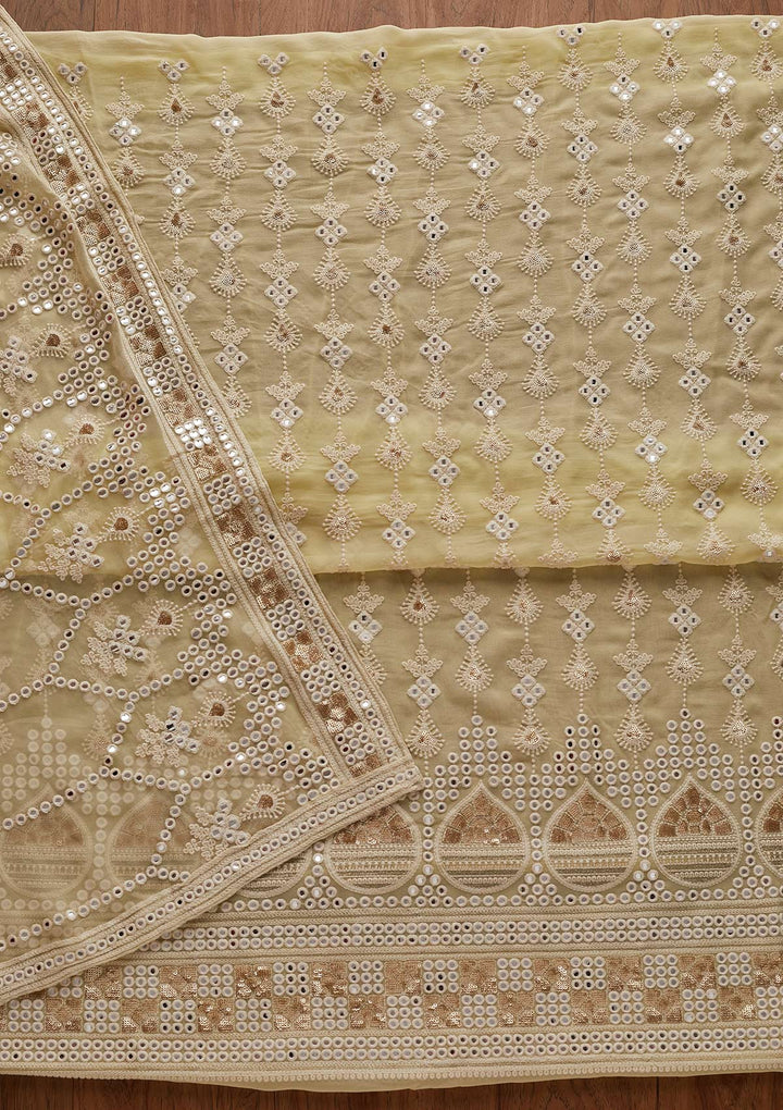 Lemon Yellow Chikankari Georgette Designer Unstitched Salwar Suit - Koskii